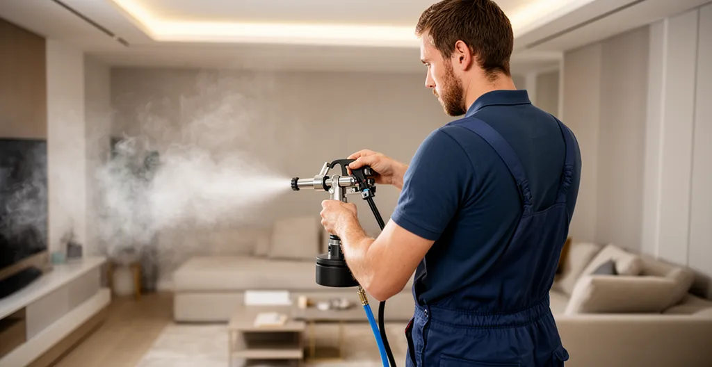 Équipement professionnel de nébulisation pour traitement des puces de lit en appartement